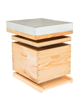 Ruche complète mi-bois Dadant 10 cadres toit plat, plateau plein